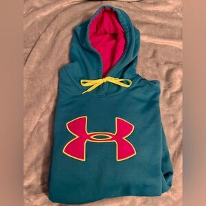 Under Armour Blue Hoodie with Pink Interior and Yellow Accents